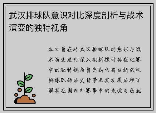 武汉排球队意识对比深度剖析与战术演变的独特视角