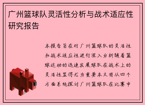广州篮球队灵活性分析与战术适应性研究报告