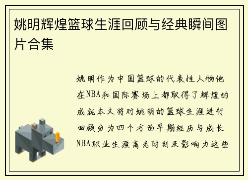 姚明辉煌篮球生涯回顾与经典瞬间图片合集